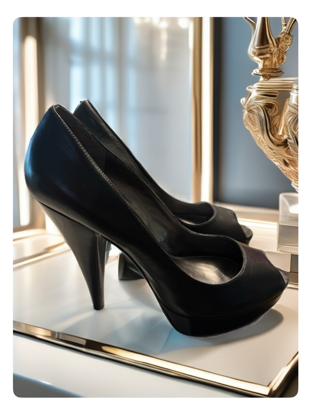 Via Spiga Black Peep-Toe Platform Pumps